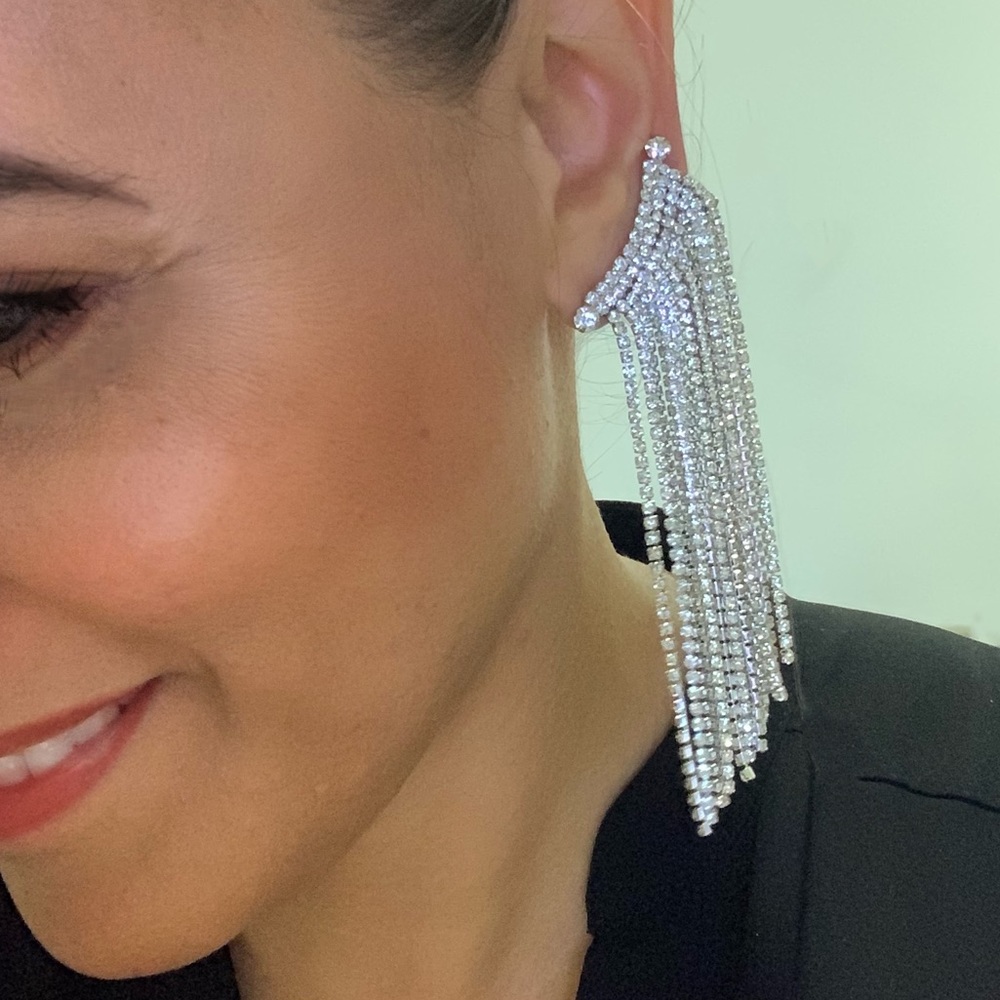 SILVER DIAMANTE TASSEL EAR CUFF EARRING